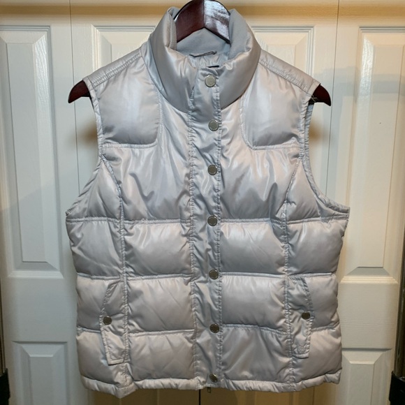 Women’s Tommy Hilfiger Bubble Vest Large Silver Reflective Fleece Lined Worn - Picture 1 of 3